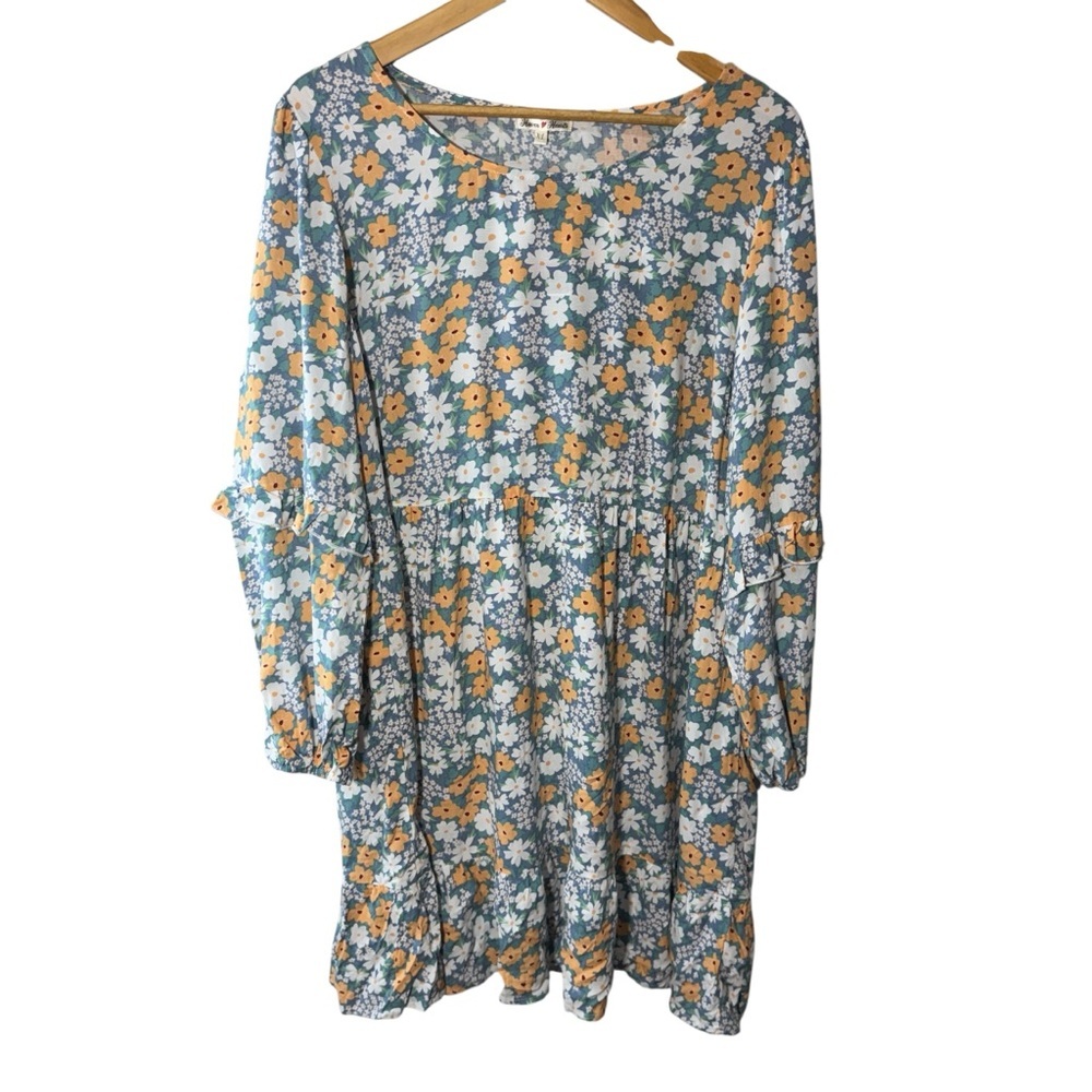Haven Hearts Floral Feminine Long Sleeve Dress Size XL 100% Rayon
